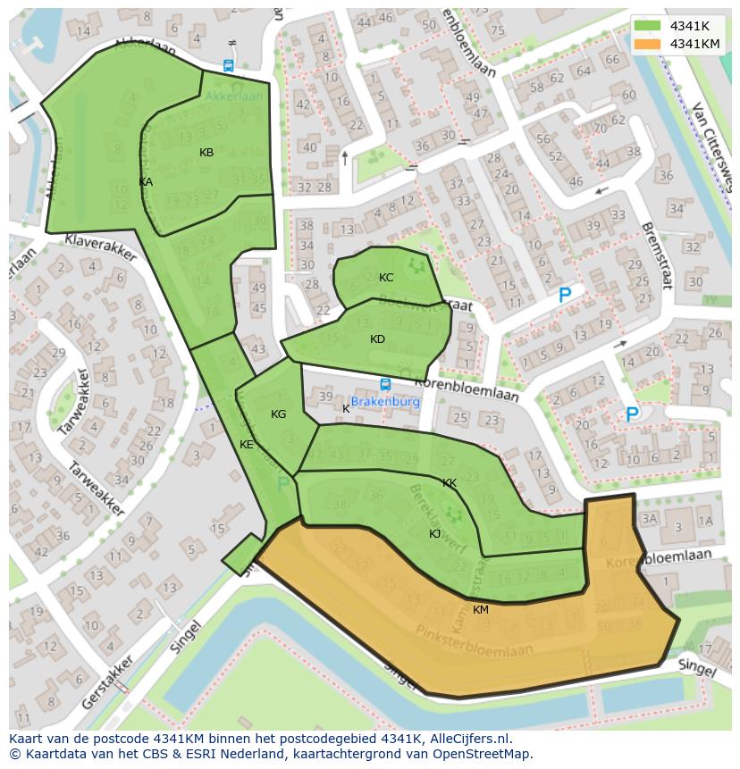 Afbeelding van het postcodegebied 4341 KM op de kaart.