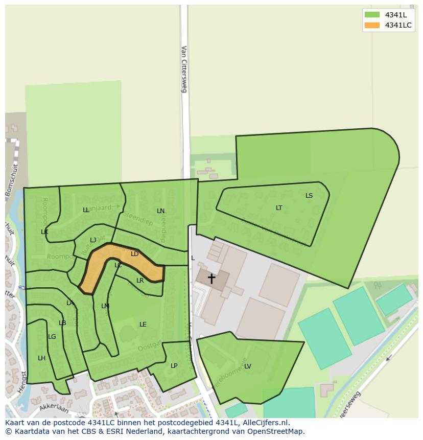 Afbeelding van het postcodegebied 4341 LC op de kaart.