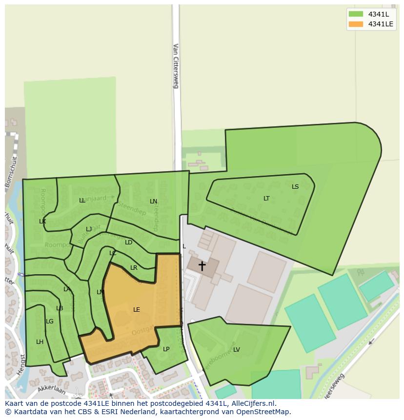 Afbeelding van het postcodegebied 4341 LE op de kaart.