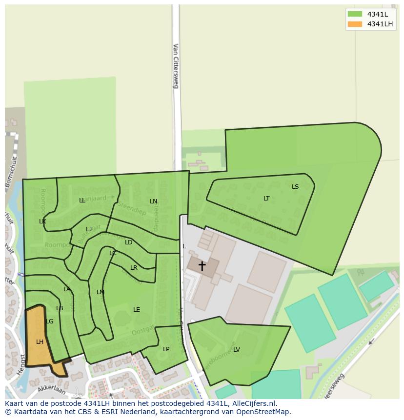 Afbeelding van het postcodegebied 4341 LH op de kaart.