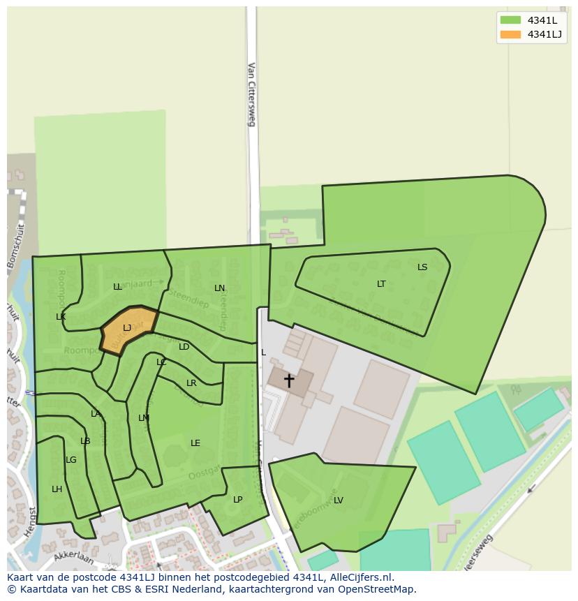 Afbeelding van het postcodegebied 4341 LJ op de kaart.