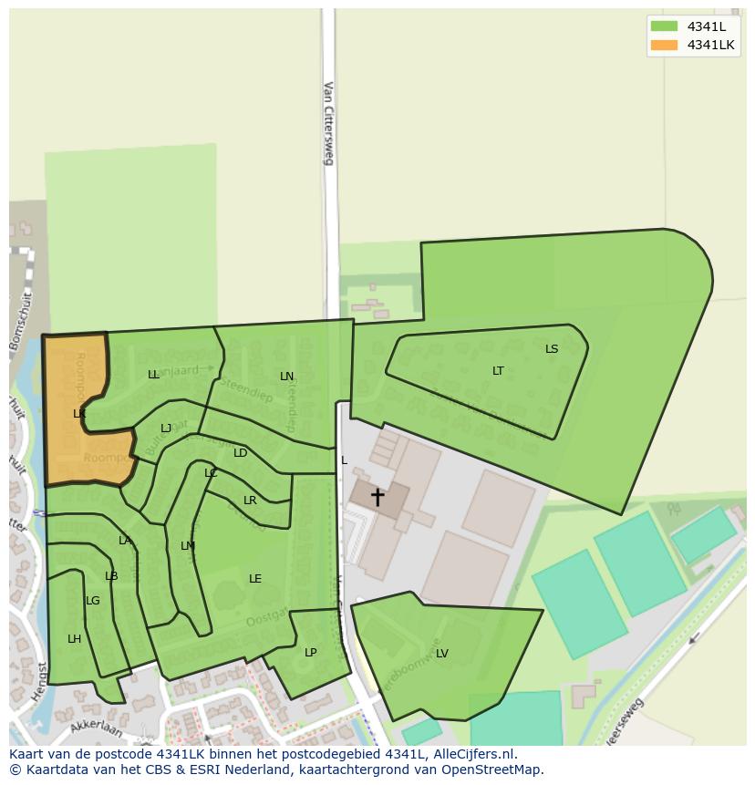 Afbeelding van het postcodegebied 4341 LK op de kaart.