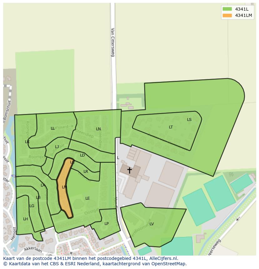 Afbeelding van het postcodegebied 4341 LM op de kaart.
