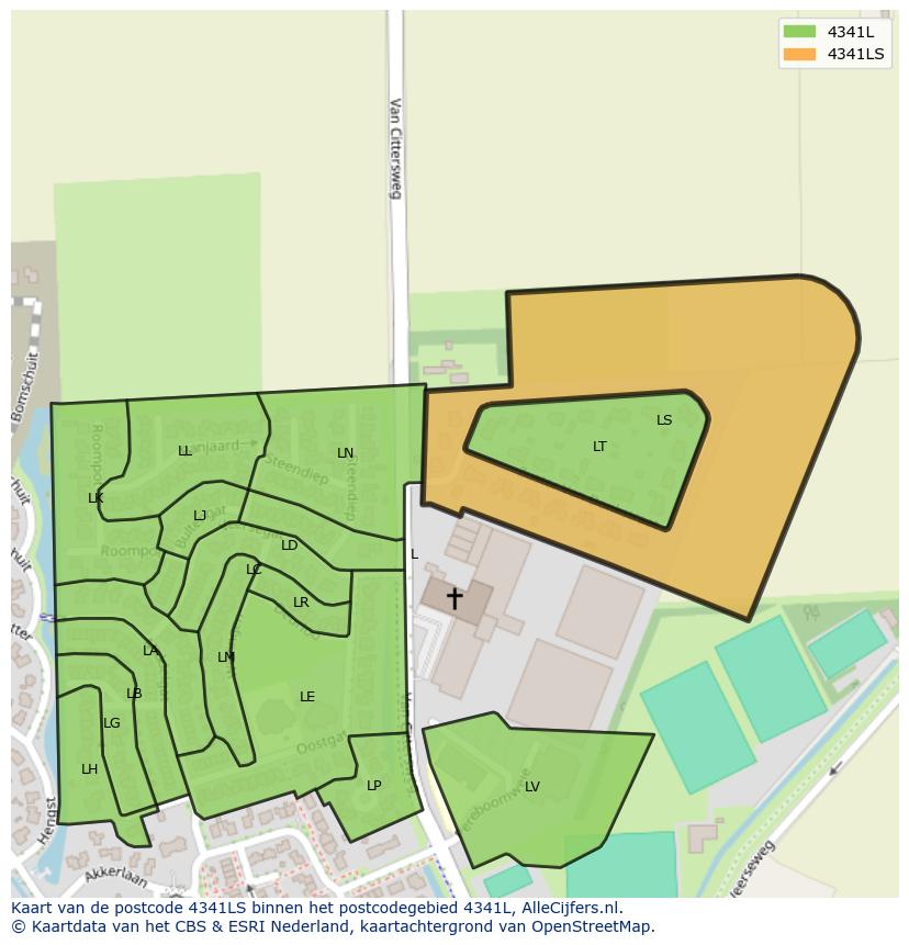 Afbeelding van het postcodegebied 4341 LS op de kaart.