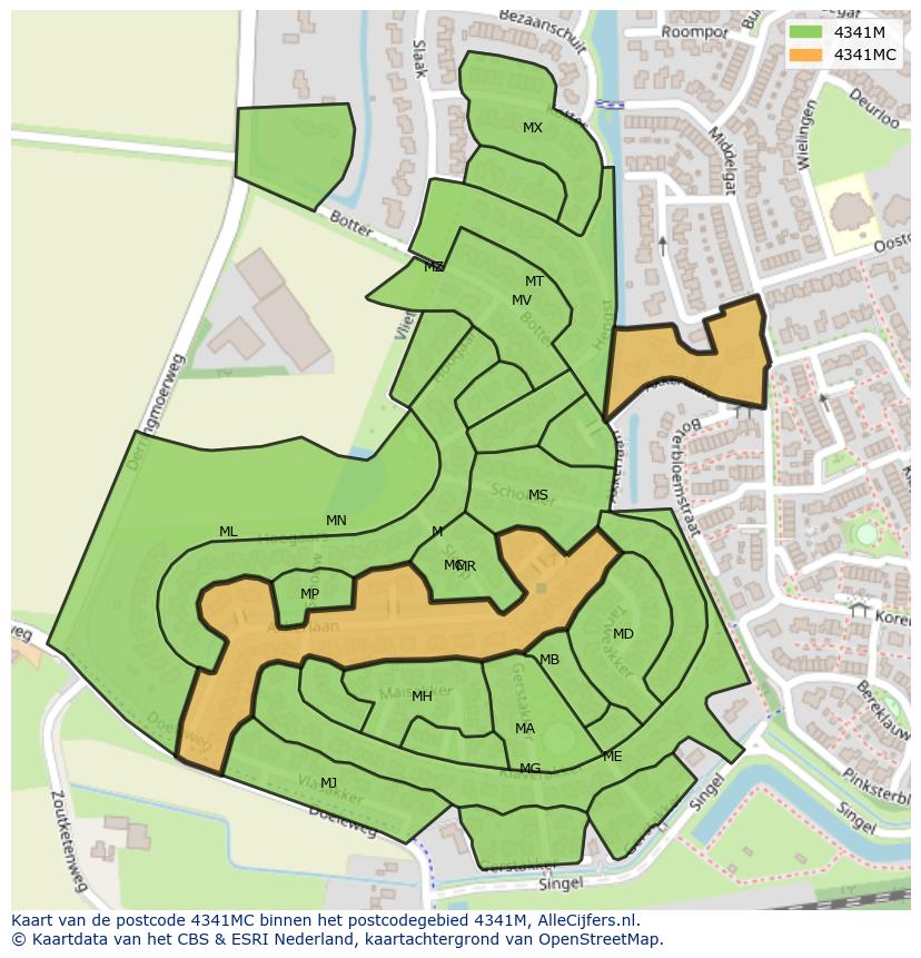 Afbeelding van het postcodegebied 4341 MC op de kaart.