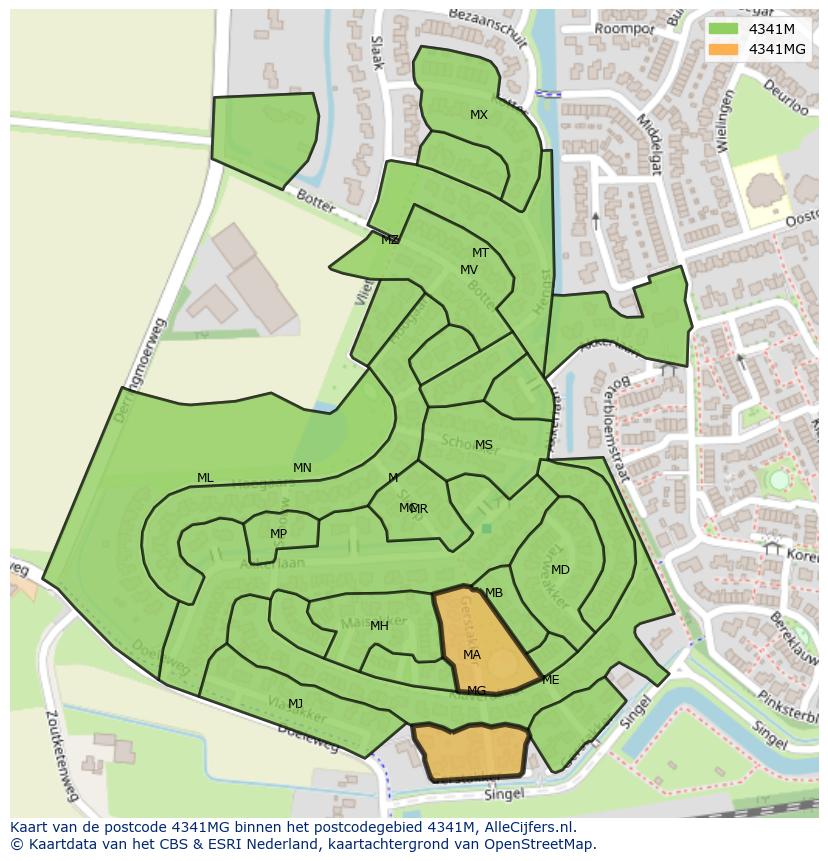 Afbeelding van het postcodegebied 4341 MG op de kaart.