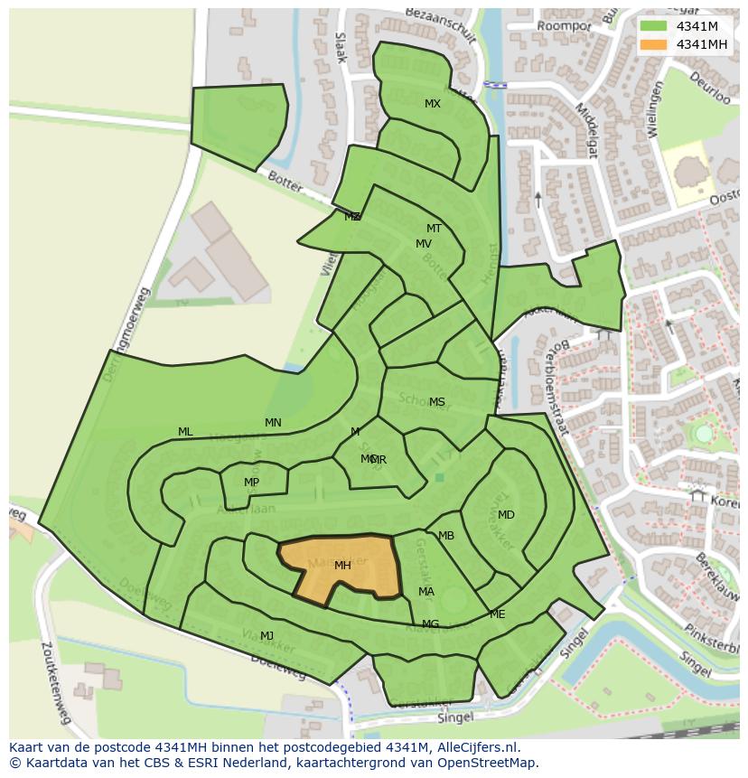 Afbeelding van het postcodegebied 4341 MH op de kaart.