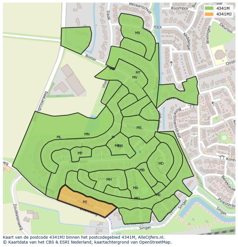 Afbeelding van het postcodegebied 4341 MJ op de kaart.