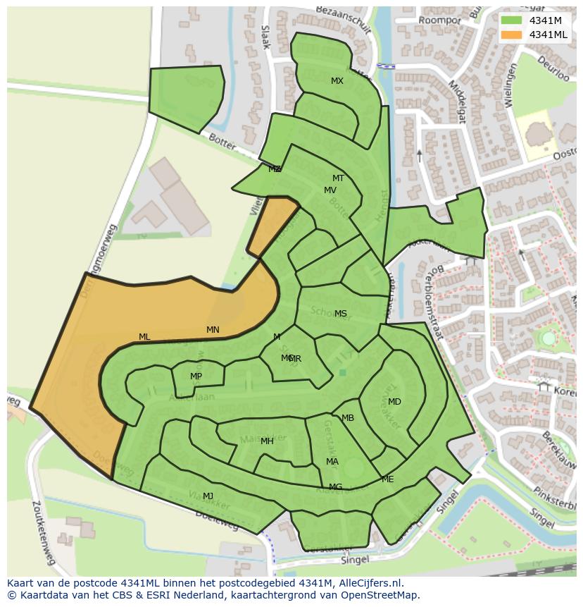 Afbeelding van het postcodegebied 4341 ML op de kaart.