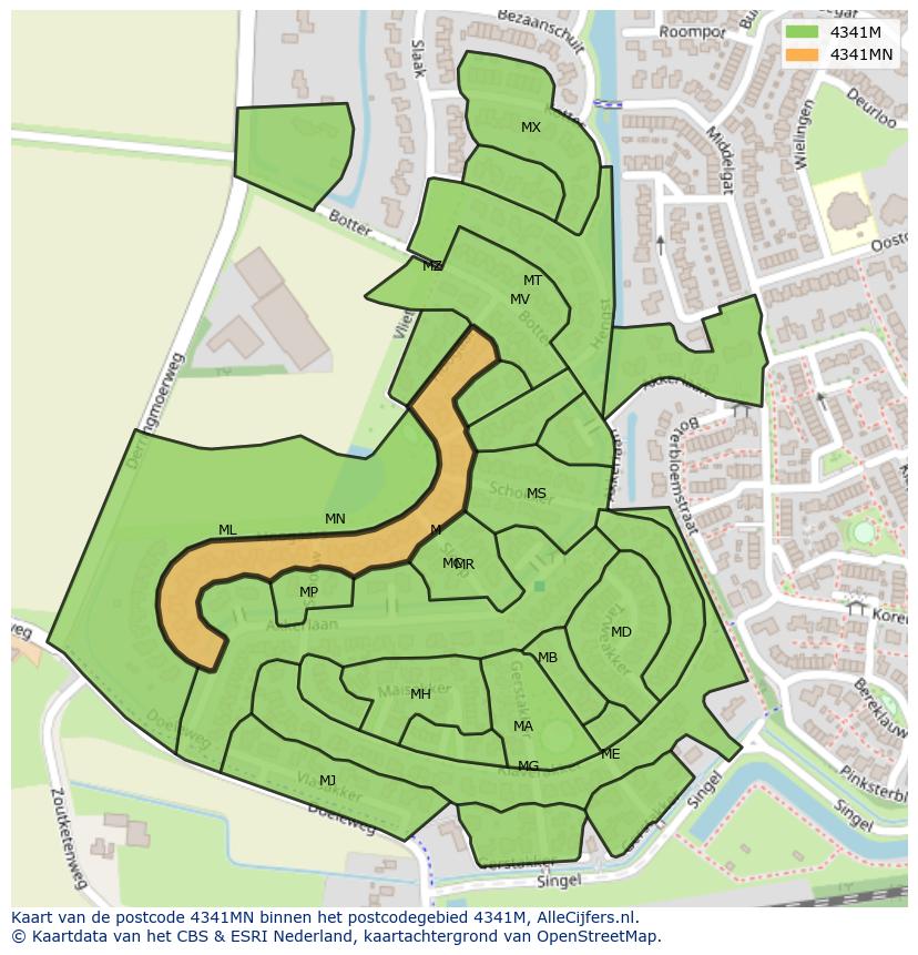 Afbeelding van het postcodegebied 4341 MN op de kaart.