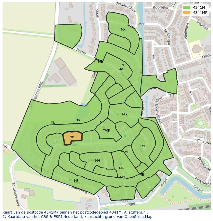 Afbeelding van het postcodegebied 4341 MP op de kaart.