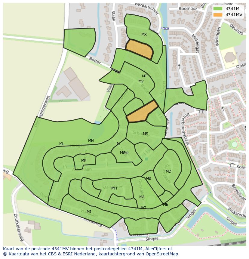 Afbeelding van het postcodegebied 4341 MV op de kaart.