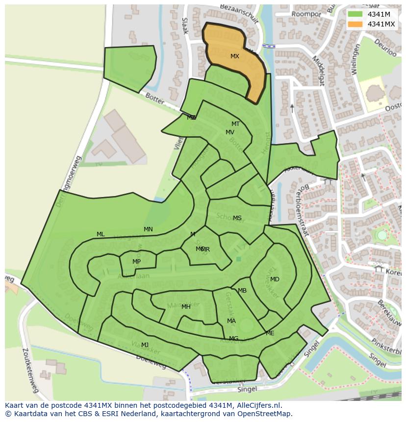 Afbeelding van het postcodegebied 4341 MX op de kaart.