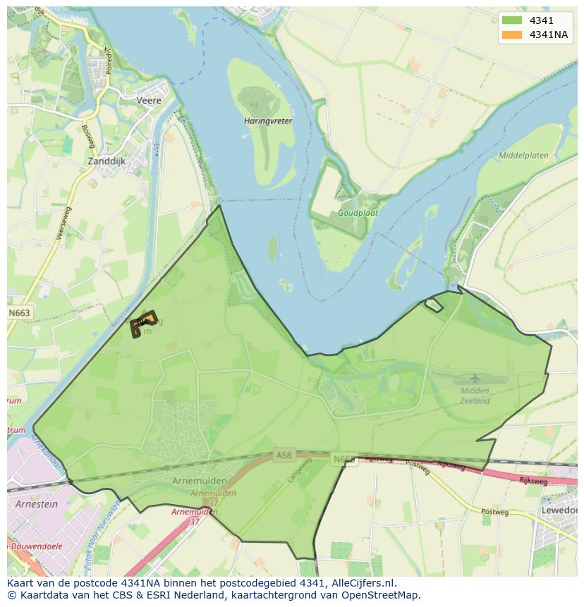 Afbeelding van het postcodegebied 4341 NA op de kaart.