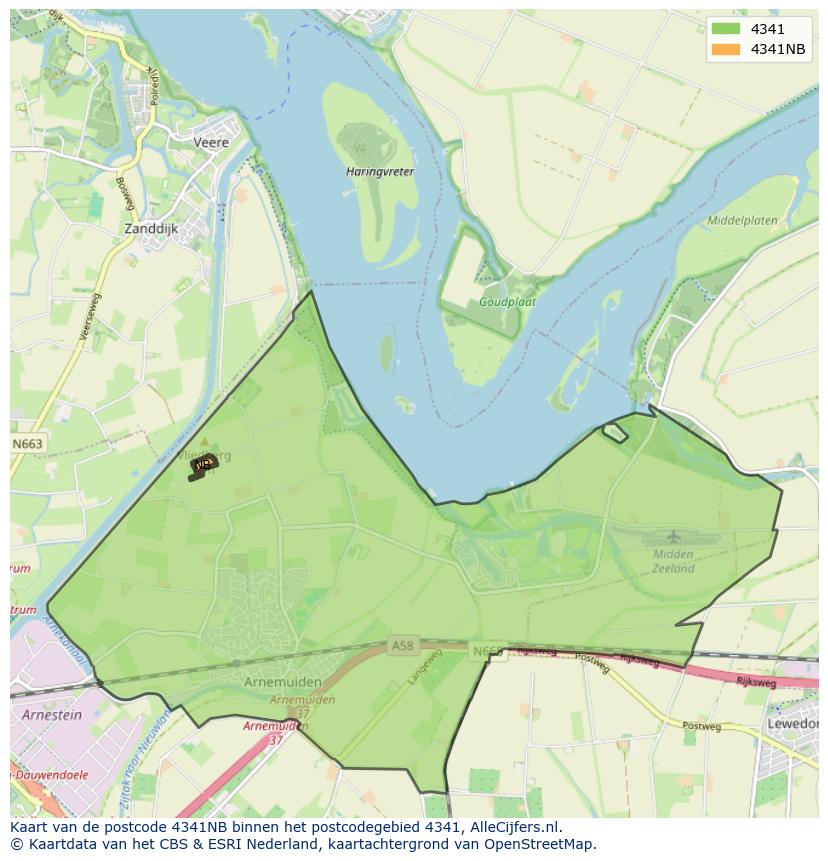 Afbeelding van het postcodegebied 4341 NB op de kaart.