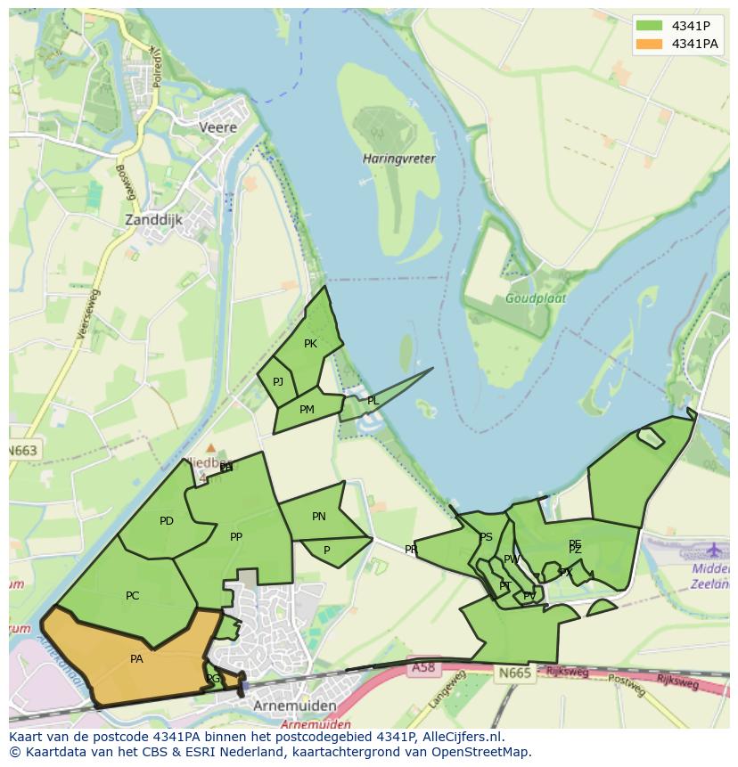 Afbeelding van het postcodegebied 4341 PA op de kaart.
