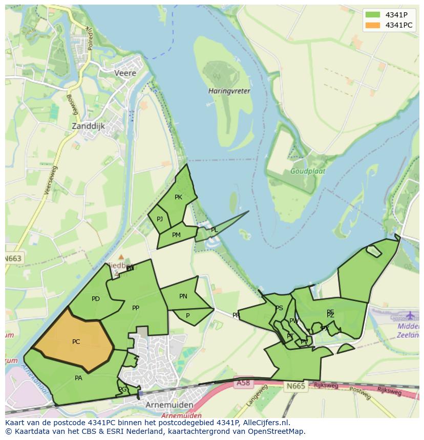Afbeelding van het postcodegebied 4341 PC op de kaart.