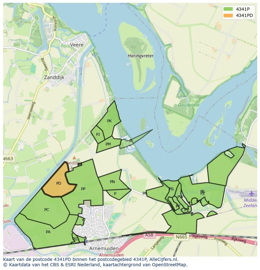 Afbeelding van het postcodegebied 4341 PD op de kaart.
