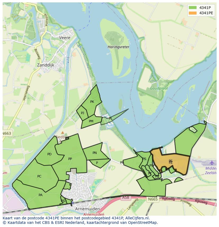 Afbeelding van het postcodegebied 4341 PE op de kaart.