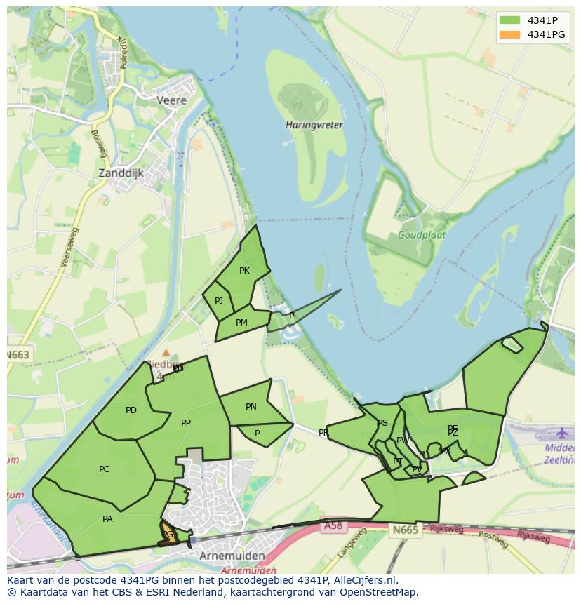Afbeelding van het postcodegebied 4341 PG op de kaart.