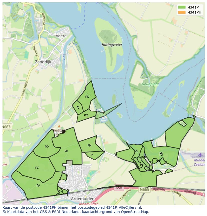 Afbeelding van het postcodegebied 4341 PH op de kaart.