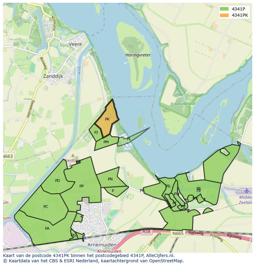 Afbeelding van het postcodegebied 4341 PK op de kaart.