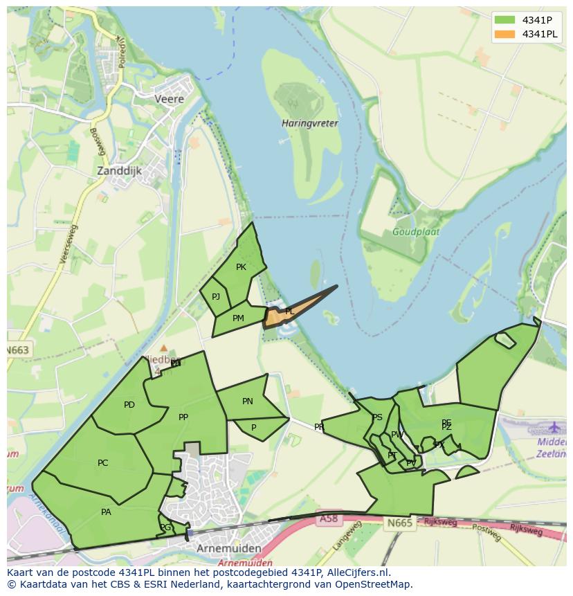 Afbeelding van het postcodegebied 4341 PL op de kaart.