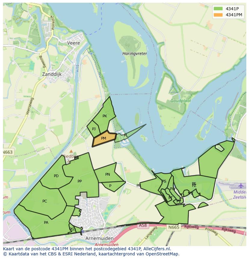 Afbeelding van het postcodegebied 4341 PM op de kaart.