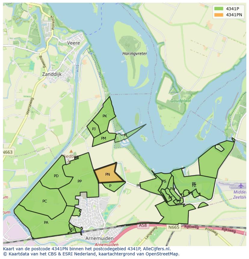 Afbeelding van het postcodegebied 4341 PN op de kaart.