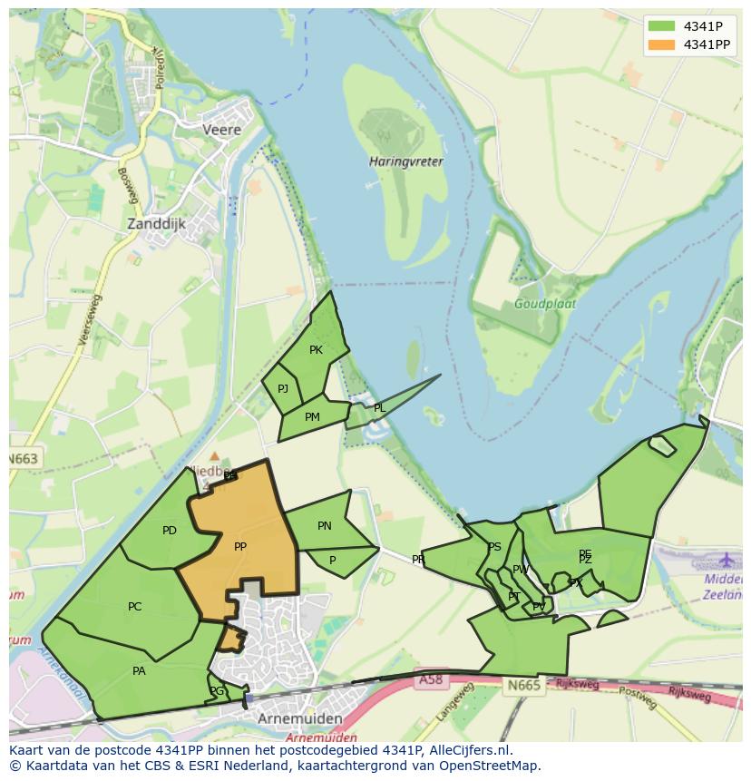Afbeelding van het postcodegebied 4341 PP op de kaart.