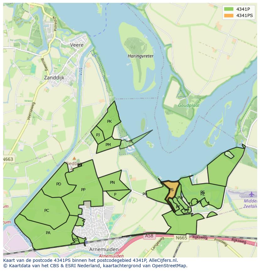 Afbeelding van het postcodegebied 4341 PS op de kaart.