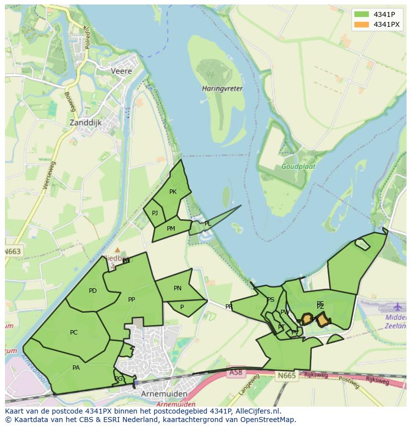 Afbeelding van het postcodegebied 4341 PX op de kaart.