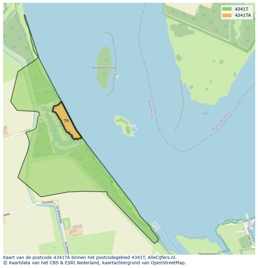 Afbeelding van het postcodegebied 4341 TA op de kaart.