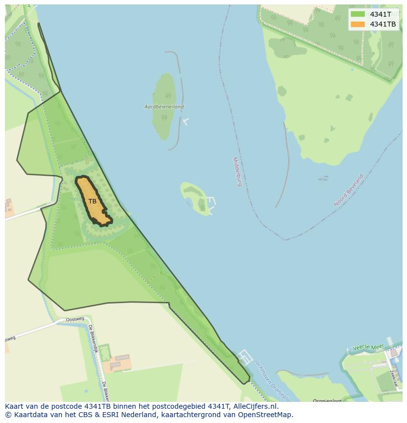 Afbeelding van het postcodegebied 4341 TB op de kaart.