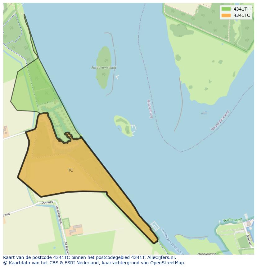 Afbeelding van het postcodegebied 4341 TC op de kaart.