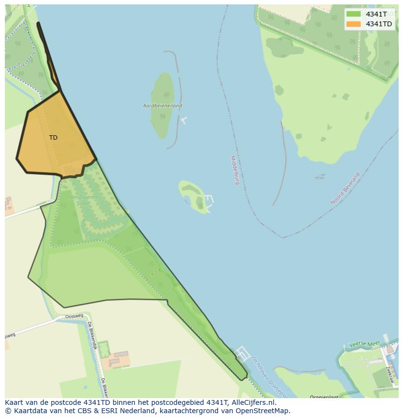 Afbeelding van het postcodegebied 4341 TD op de kaart.