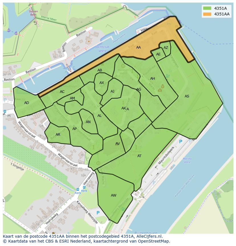 Afbeelding van het postcodegebied 4351 AA op de kaart.