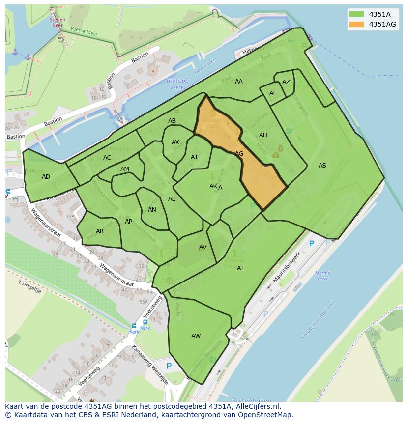 Afbeelding van het postcodegebied 4351 AG op de kaart.