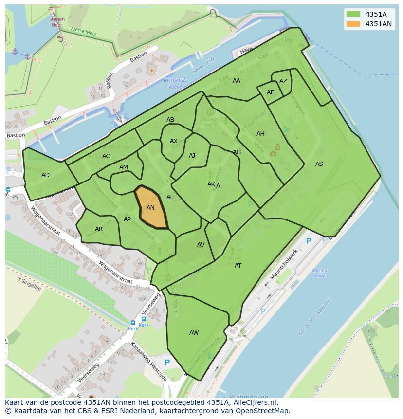 Afbeelding van het postcodegebied 4351 AN op de kaart.