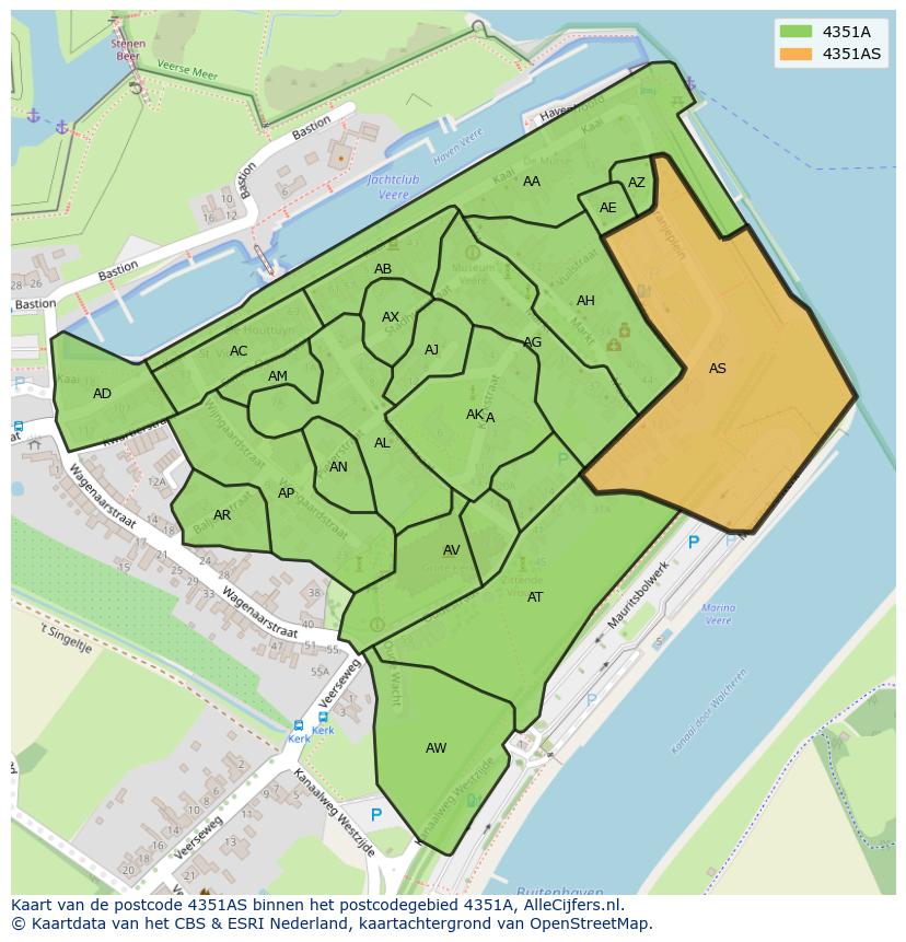 Afbeelding van het postcodegebied 4351 AS op de kaart.
