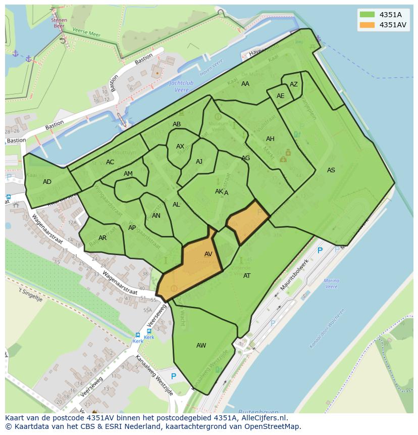 Afbeelding van het postcodegebied 4351 AV op de kaart.
