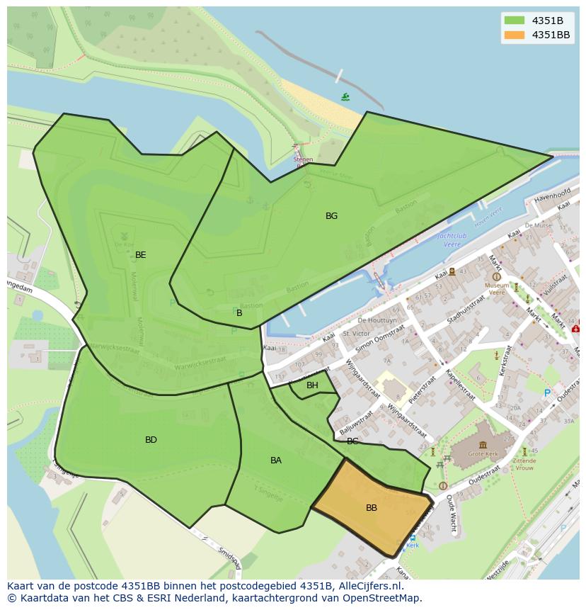 Afbeelding van het postcodegebied 4351 BB op de kaart.