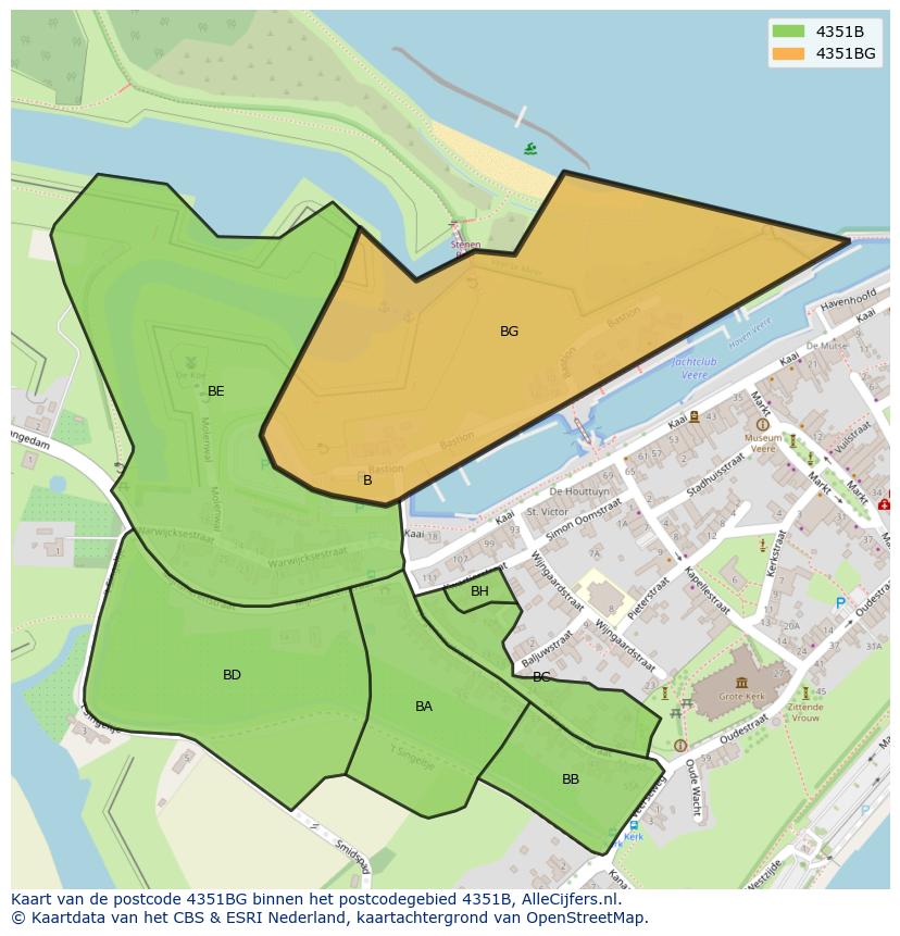 Afbeelding van het postcodegebied 4351 BG op de kaart.