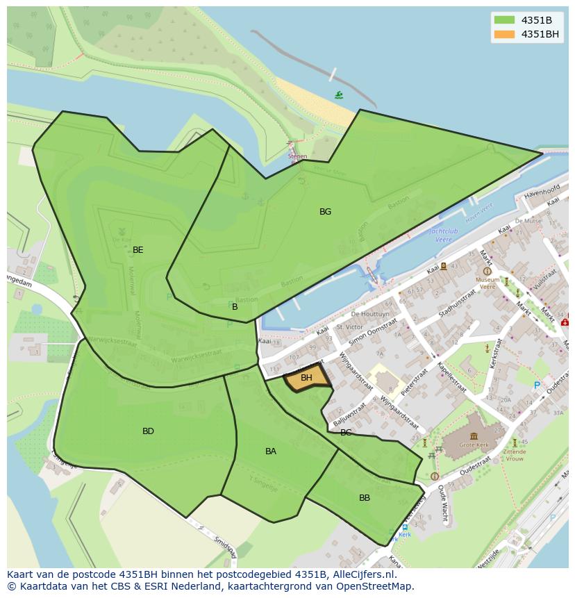 Afbeelding van het postcodegebied 4351 BH op de kaart.