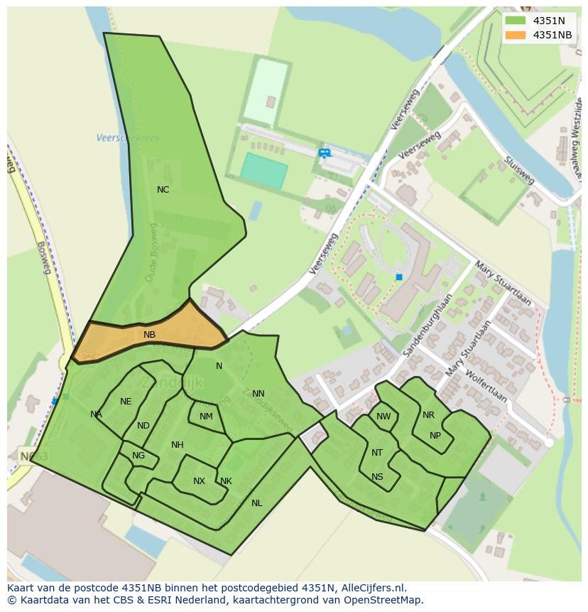 Afbeelding van het postcodegebied 4351 NB op de kaart.