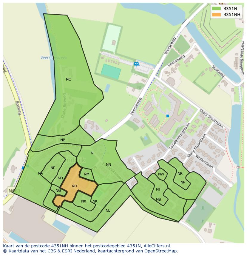 Afbeelding van het postcodegebied 4351 NH op de kaart.