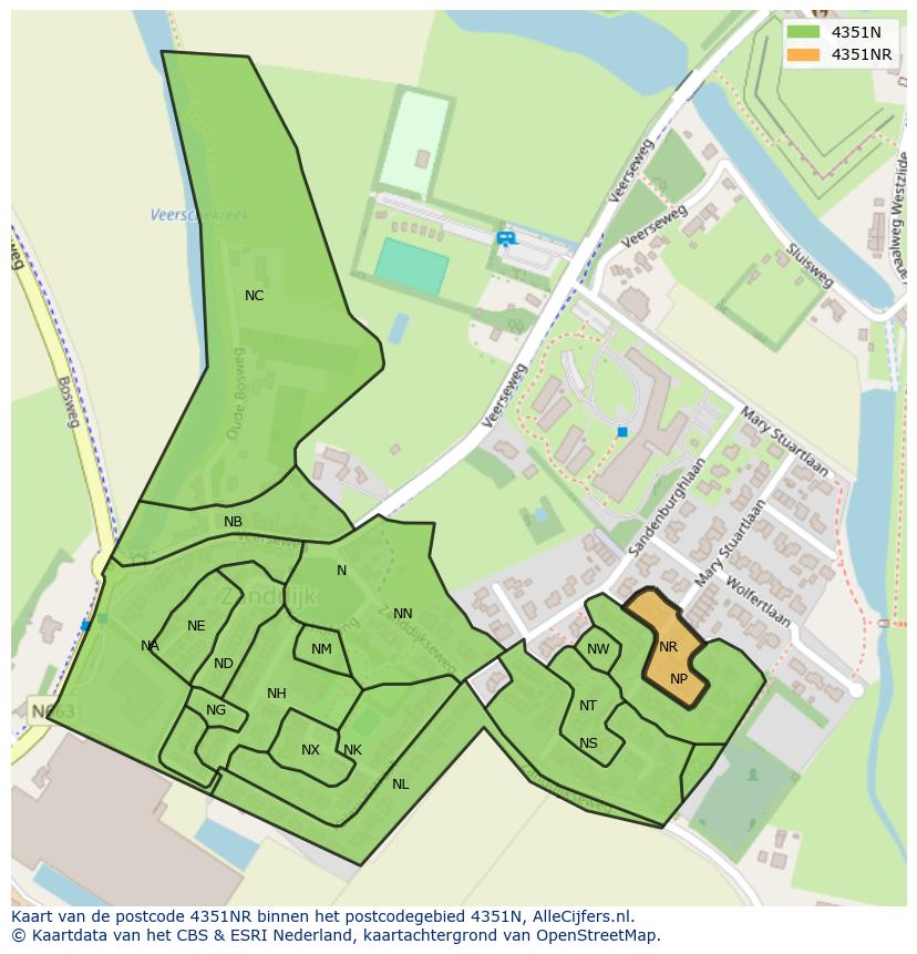Afbeelding van het postcodegebied 4351 NR op de kaart.