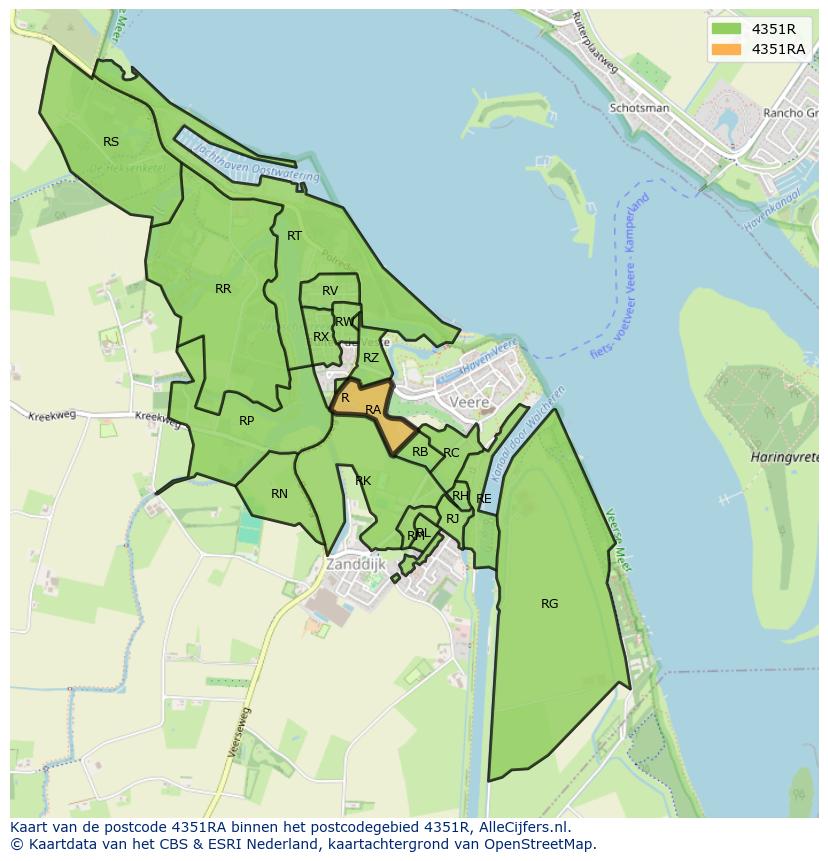 Afbeelding van het postcodegebied 4351 RA op de kaart.