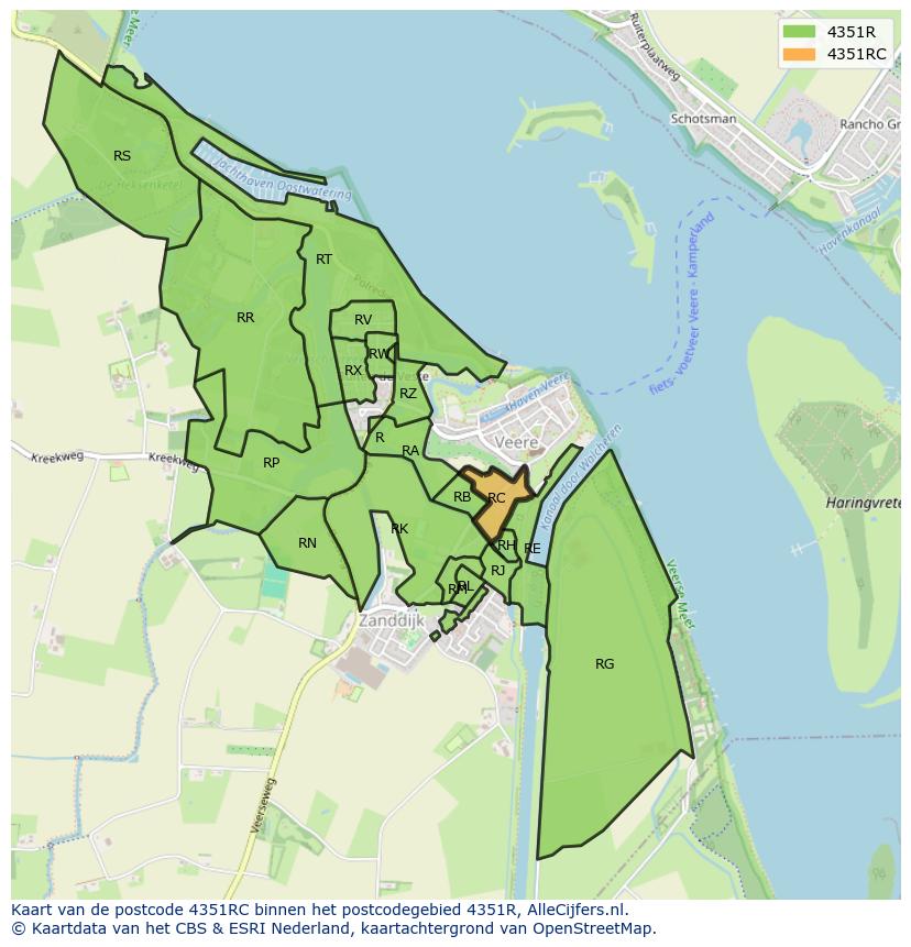 Afbeelding van het postcodegebied 4351 RC op de kaart.
