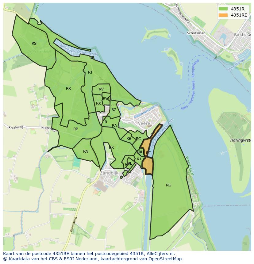 Afbeelding van het postcodegebied 4351 RE op de kaart.